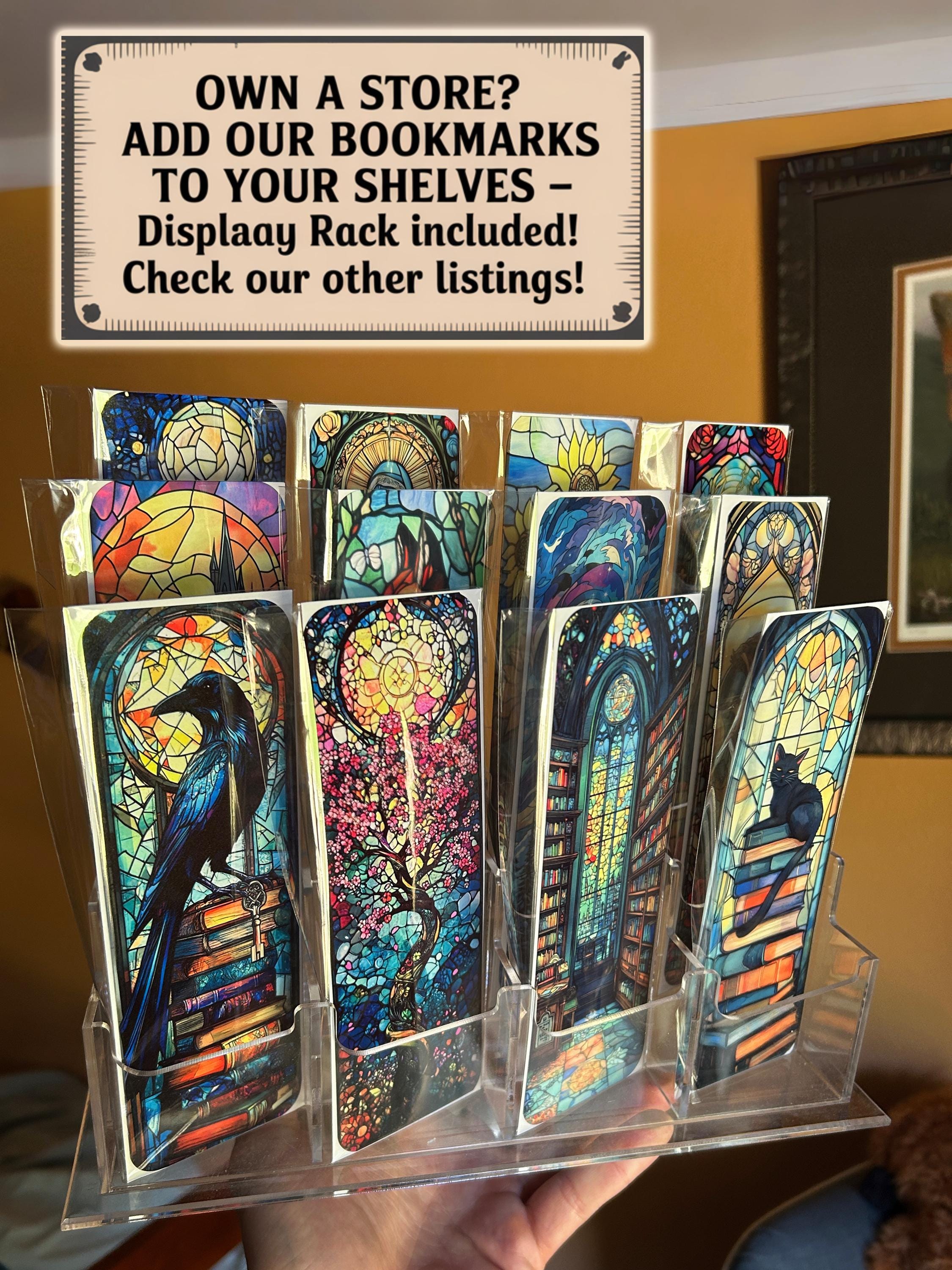Black Cat Bookmark, Mystic Feline Art, Gothic Stained Glass, Glowing Eyes, Witchy Gift for Book Lovers